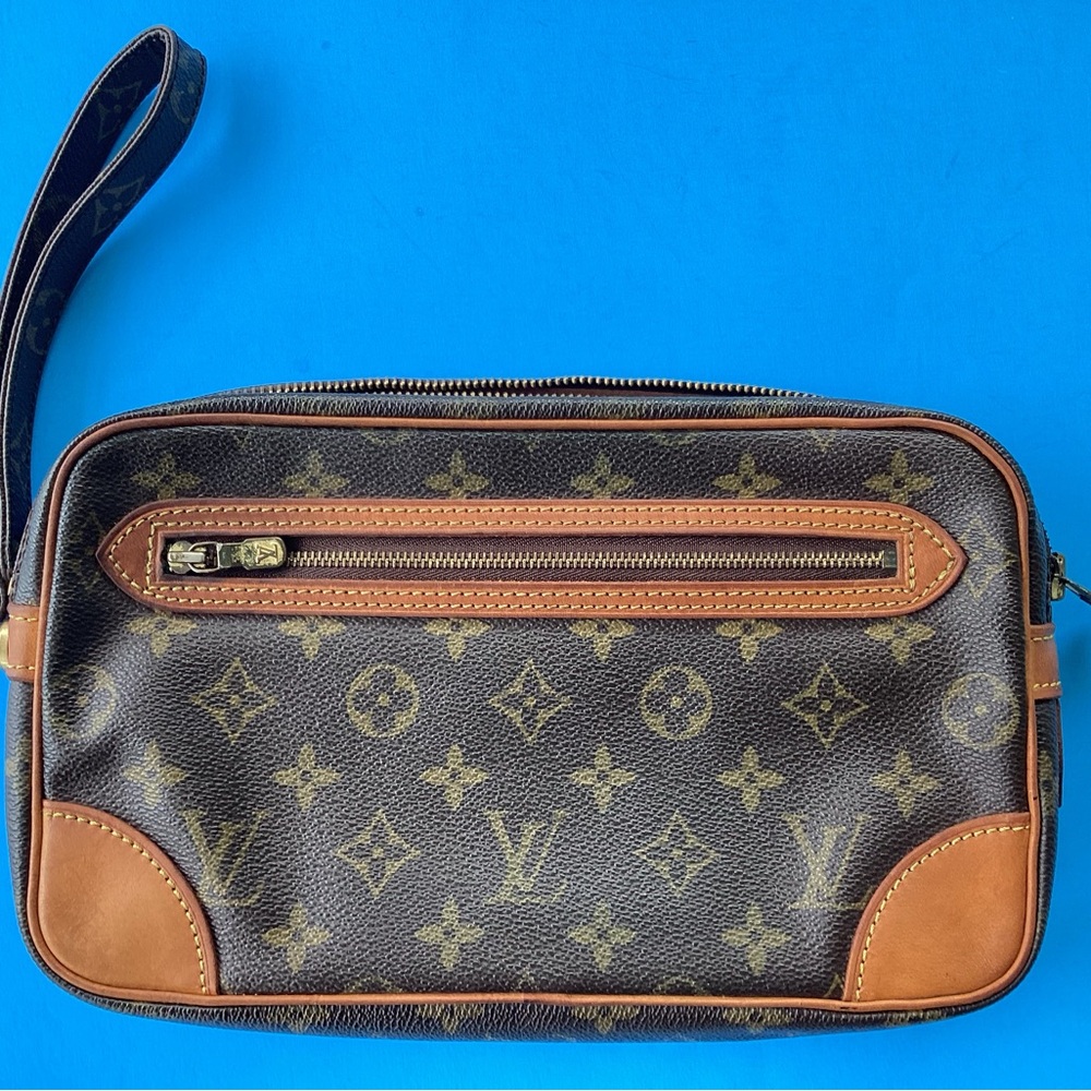 Vintage Louis Vuitton Monogram Brown Marly Clutch Bag Very Nice